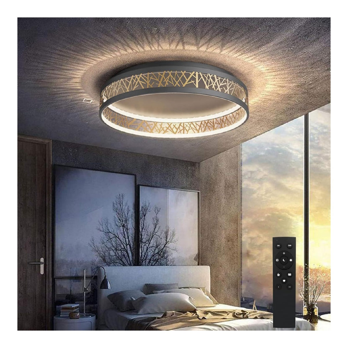 Plafonnier Noir et Blanc aux lignes epurees avec eclairage confortable KX-7195