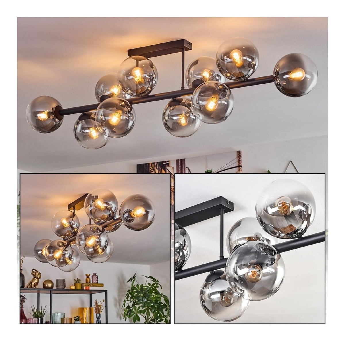 Plafonnier Noir et Ambre a presence elegante et lumiere agreable IP20 E14