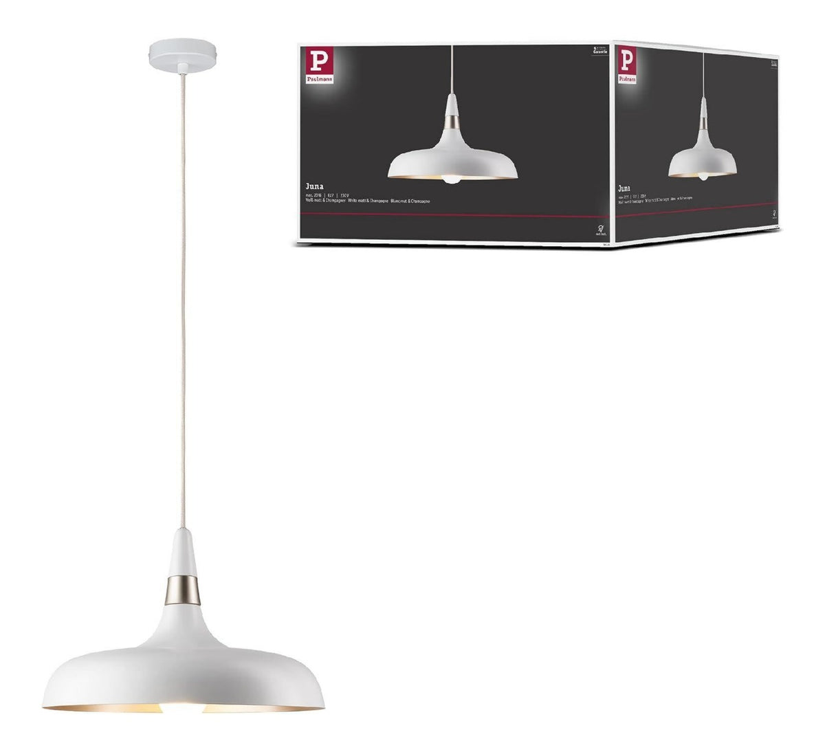 Suspension Noir et Blanc aux lignes epurees avec eclairage confortable 20W E27