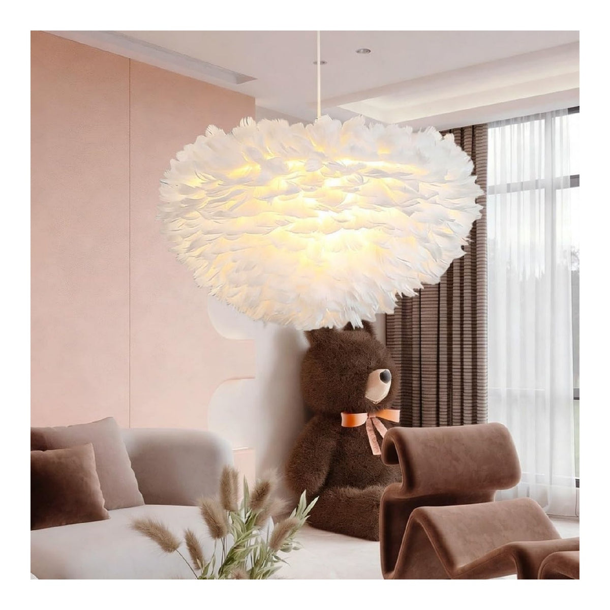 Suspension Blanc et Gris a presence elegante et lumiere agreable