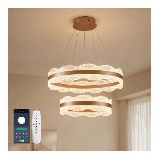 Suspension Dore et Ambre a presence elegante et lumiere agreable 180W