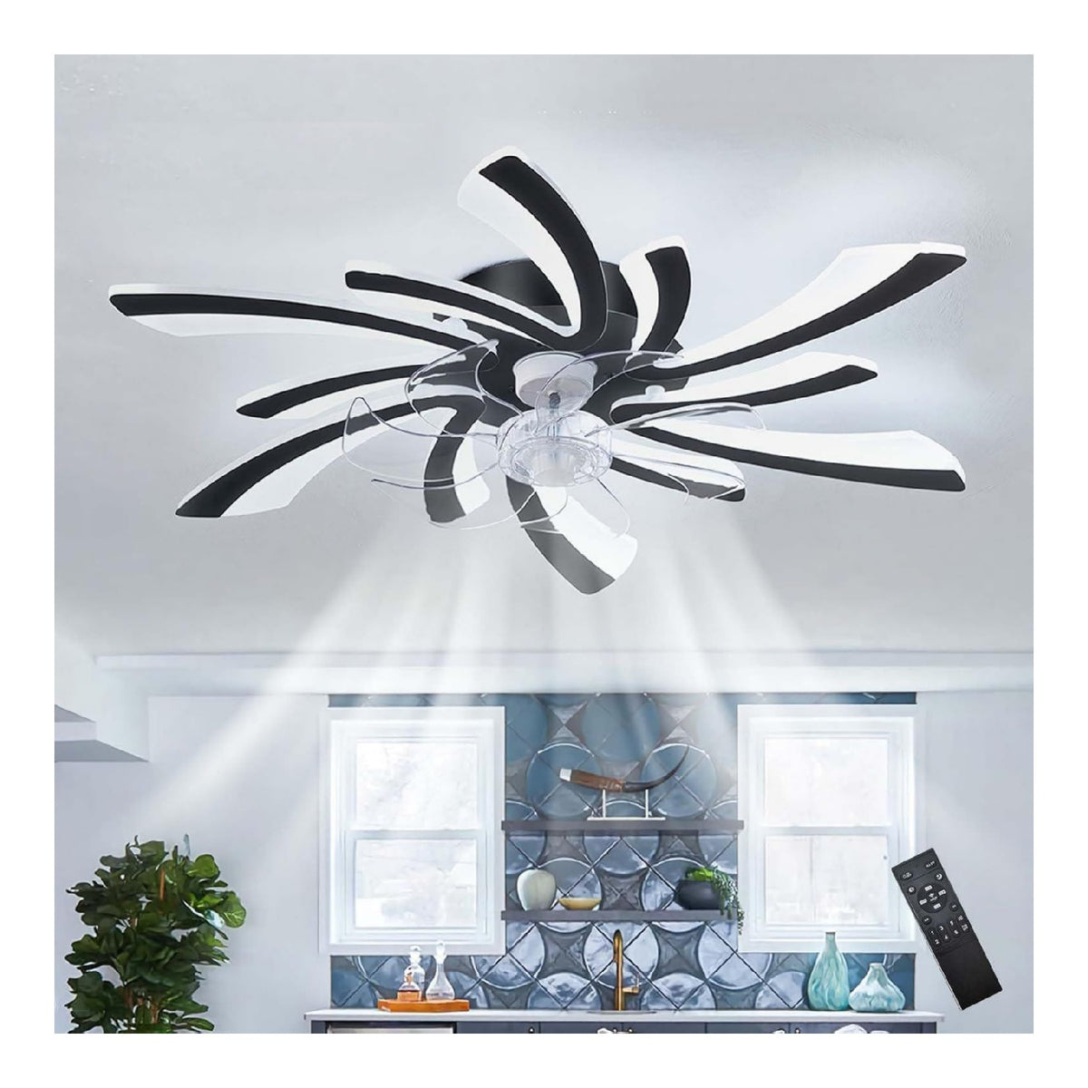 Luminaire Noir et Blanc a silhouette graphique de type lustre 6000K