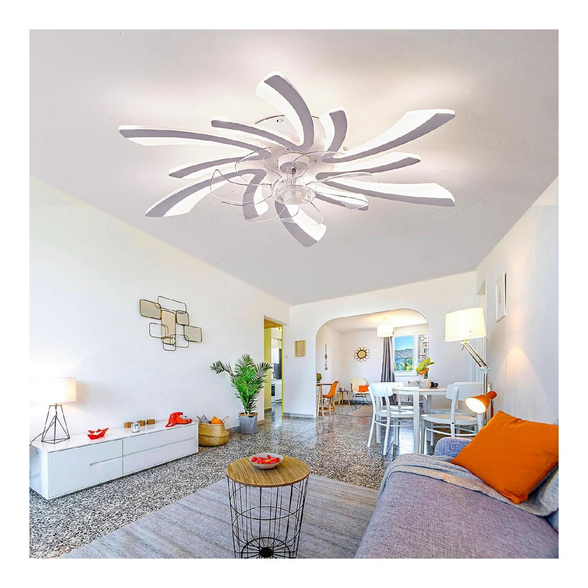 Luminaire Blanc et Ambre a silhouette graphique de type plafonnier 3000K