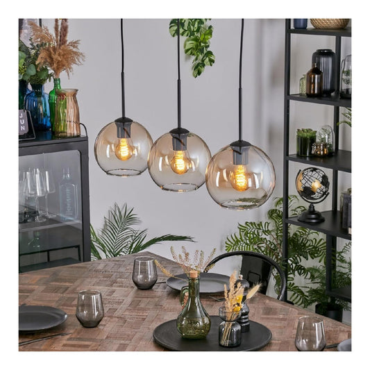 Luminaire Noir et Ambre a silhouette graphique de type suspension 15 W IP20 E27